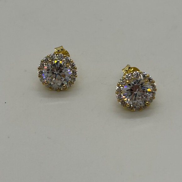 Primrose 18K Gold Over Sterling Silver Cubic Zirconia Halo Stud Earrings - Picture 10 of 14
